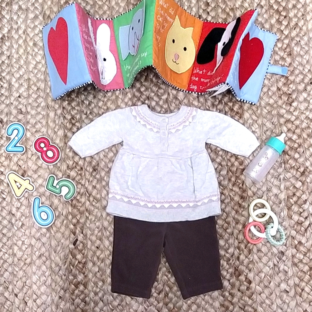 Carter's Newborn Gray Sweater & Brown Fleece Pants